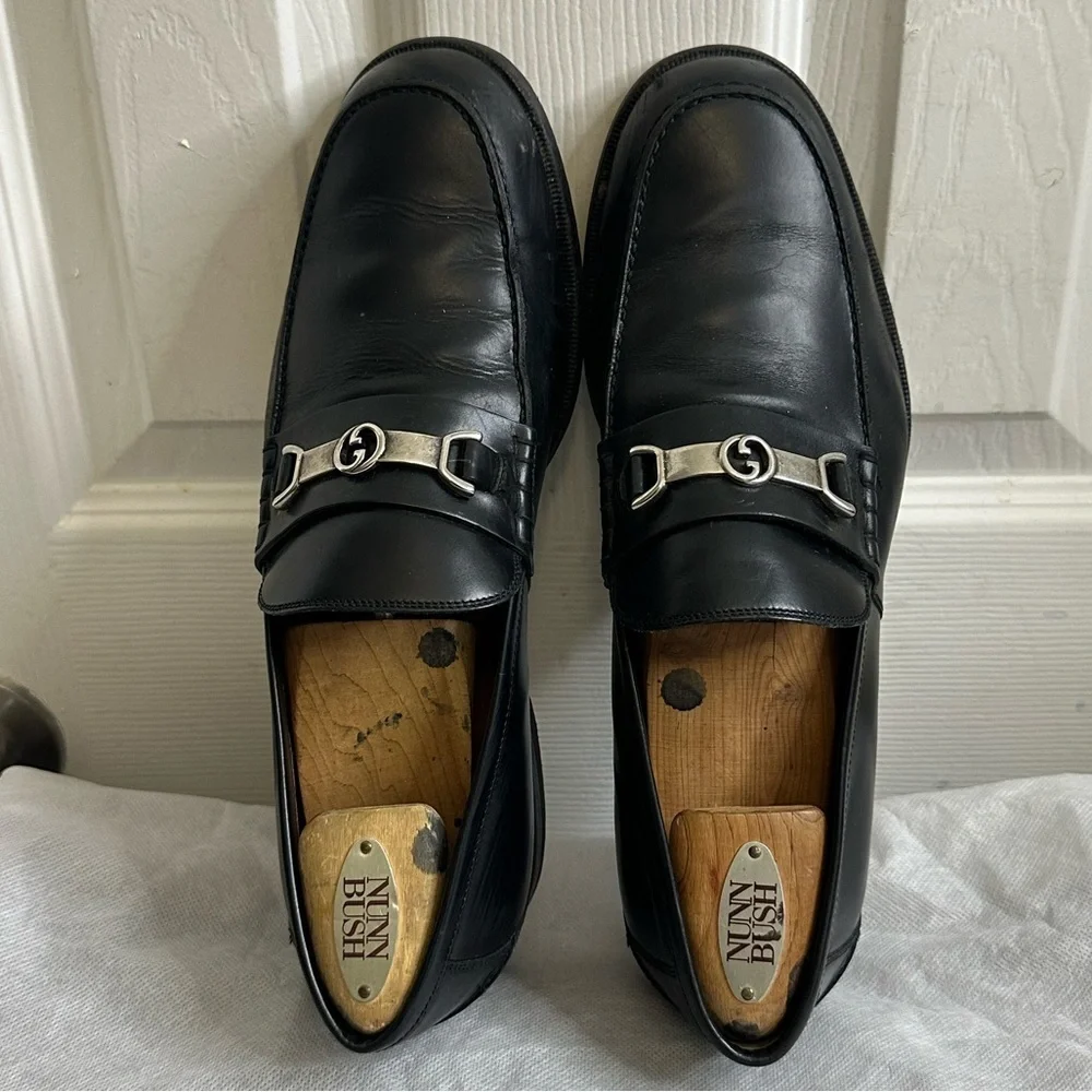 Gucci Gucci Black Leather Interlocking G Penny Loafers Size 8